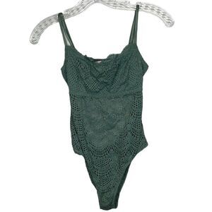 Victoria Secret Open Back Green Lace Teddy Bodysuit. Size Small.